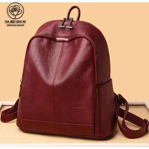 Retro School Bags for Teenage Girls Large Capacity Travel Bag 2021 New Luxury Soft Leather Women Backpack High Quality Simple