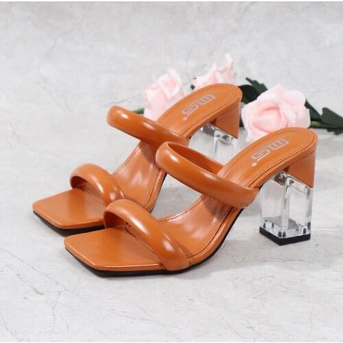 Fashion Womens Sandals Women Shoes 2021 Summer Comfortable Women Heels Sandals Crystal Thick Heels Party Slippers 8cm Heel