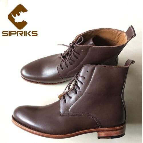 SIPRIKS 2021 Autumn Brown Leather Cowboy Boots Mens Italian Handmade Goodyear Welted Dress Boots Lace Up Derby Shoes Luxury Mens