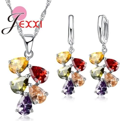 Wedding Bridal Jewelry Sets For Women Multicolored Water Drop Cubic Zircon Necklace Earrings Set Engagement Accessory