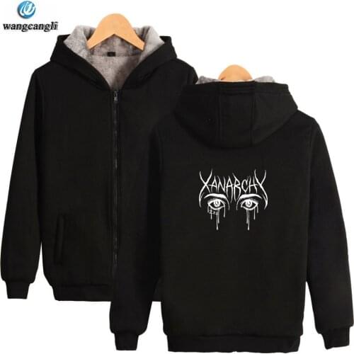 Lil xan Xanarchy Printed Thick Hoodie Sweatshirts With Zipper Winter Warm Hip hop Streetwear Thickened Hoodies Zip-Up Coats