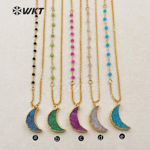 WT-N1079 WKT Wholesale Top Fashion Adorable For Lady Jewerly Natural Colourful Stone Moon Shape Pendant Necklace