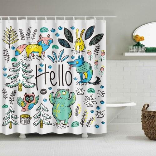 Cartoon Animals Shower Curtain Cute Bear Bird Fashion Bath Accessories with Hooks Waterproof Polyester Fabric Bathroom Decor