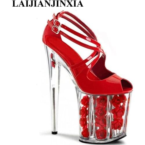 New 20cm flower wedding shoes women motorcycle high heel dress pole dancing sandals Dance Shoes