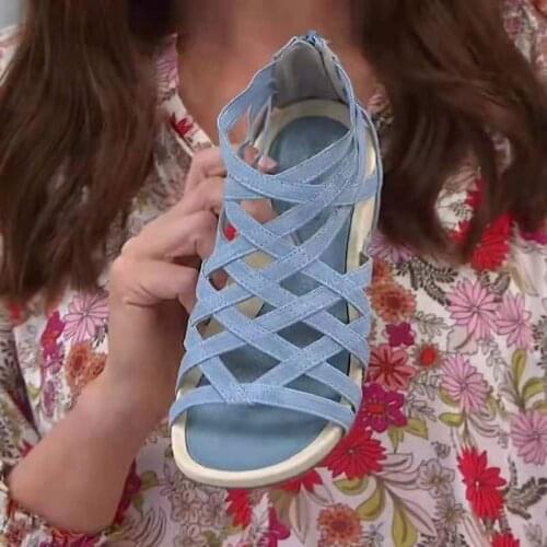 Women Sandals Summer Solid Color Mujer Casual Shoes for Women 2021 Slip-On Peep Toe Cross Straps Ethnic Shoes Female Outdoor