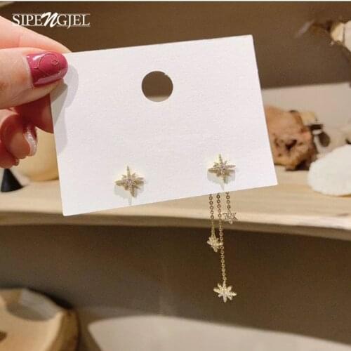 SIPENGJEL Fashion Cubic Zircon Gold Long Chain Tassel Earrings Korean Ladies Stud Earrings For Women Girl Jewelry 2021