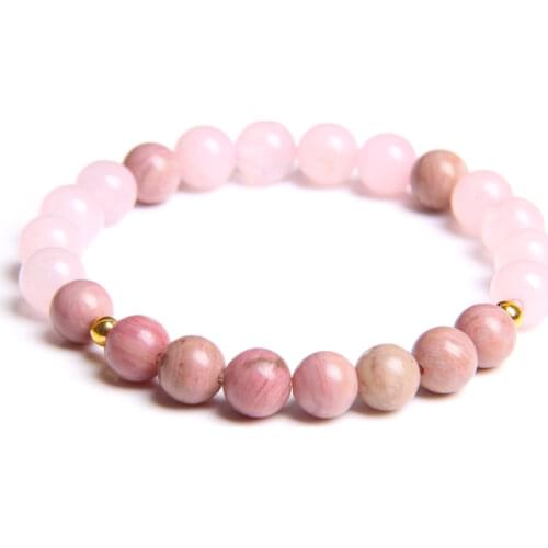 Women Bracelet Jewelry Gifts Natural Healing Energy Rhodochrosite Bracelet Girl Friendship Nice Pink Quartz Elastic Pulsera