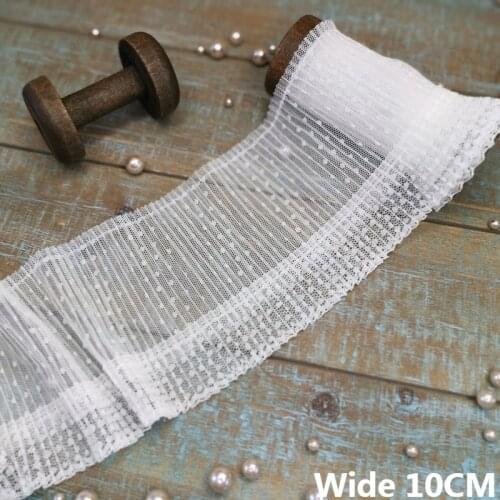 10CM Wide White Black Tulle Mesh Embroidered Points Pleated Fabric Stretch Lace Fringe Edging Trim Collar Neckline Dress Sewing