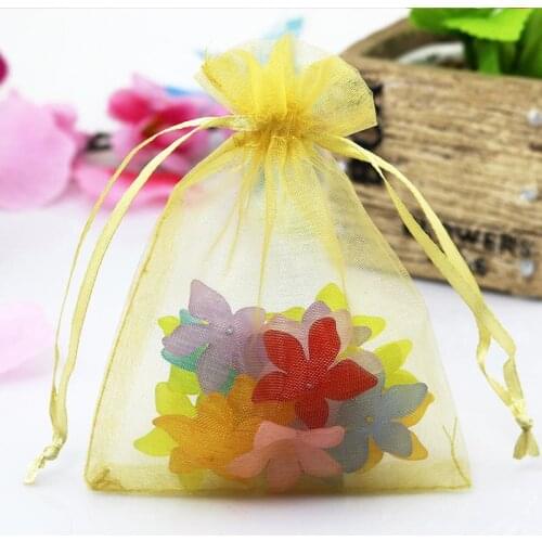 13x18cm (5.11"x7.08") 100pcs Gold Organza Bag Wedding Decoration Jewelry Packaging Bags Cute Organza Drawstring Pouch Gift Bags