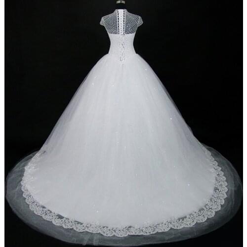 2019 African Elegant Beading Wedding Dress Elegant Short SLeeves Arabic Bridal Gowns Vestido De Novia