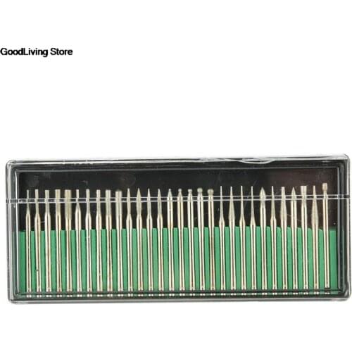 30pcs 3.175mm Titanium Diamond Burrs Bur Bit Set Dremel Rotary Tool Drill Bit Power Tools On Jewelry