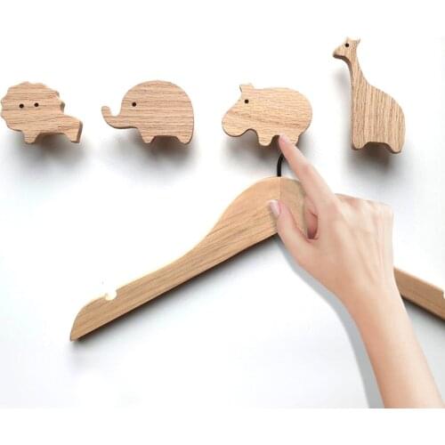 4pcs Wooden Hooks Cute Animal Fox/Cat/Rabbit/Dog Clothes Hooks Children Room Decoration Wall Hook Key Holder Nordic Hanger