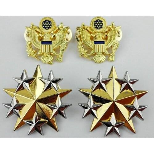 US ARMY OFFICER SHOULDER SIX STAR RANK BADGE PIN MILITARY INSIGNIA 4PCS
