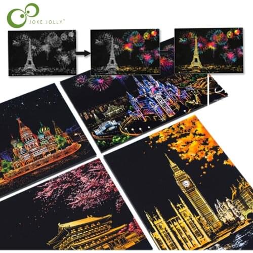 4pcs/Lot 20x14cm Magic Scratch Art Painting Paper With Drawing Stick Kids Toy Educational Toy for baby girl boy children GYH