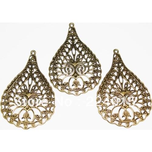 50pc/64x41mm Bronze Tone Filigree Flower metal Wraps Jewelry Findings Necklace &Pendant Connectors