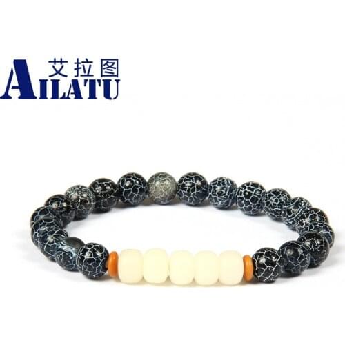 Ailatu Jewelry Wholesale 10pcs/lot 8mm White Howlite & Weathering Stone Beads with Tibetan Mala Beads Handcrafted Bracelet