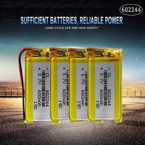 4pc 600mAh 3.7v 602244 Rechargeable Li-polymer Battery For PSP DVD MID PDA GPS MP4 Electric Toys Bluetooth Speaker Battery