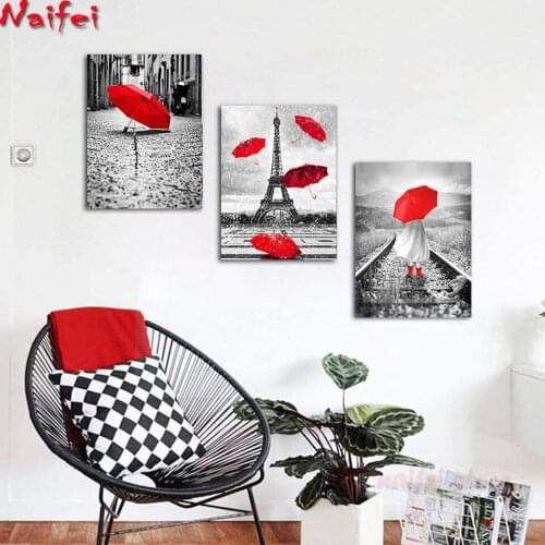 Diamond Painting The Scenery In The Rain Black And White Landscape Pairs Tower 3 Piece Wall Art for Living Room Bathroom Decor