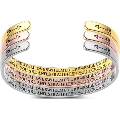 AMORUI Laser Engraved Bangles Positive Inspirational Cuff Stainless Steel Baby Girl Bracelets Anniversary Gifts for women