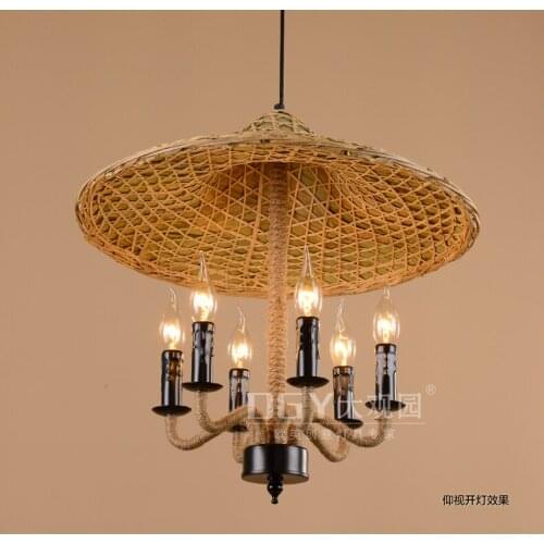 Bamboo Southeast Chinese Hot pot shop pendant lamps retro Farmhouse Hotel Cafe Restaurant bamboo pendant lights rope ZA zb4