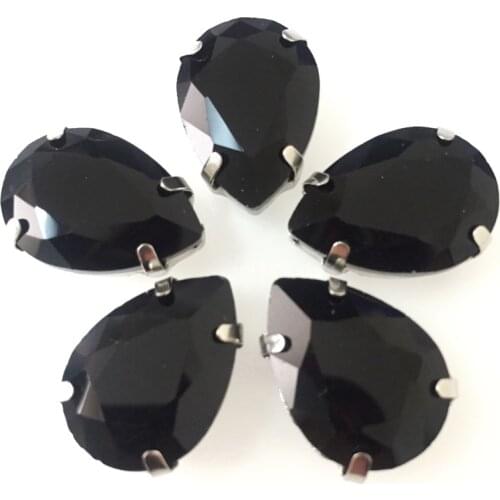 Free shipping! Black Teardrop Crystal glass flatback sew on rhinestones, silver claw ,diy/clothing accessories