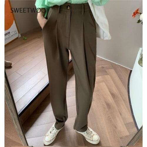 Elegant Formal High Waist Harem Straight Pants Women Bottom 2021 New Autumn OL Solid Fashion Loose Suit Trousers Female
