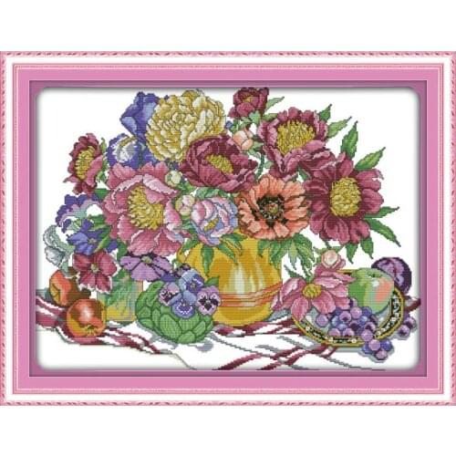 Flowers and fruit (2) cross stitch kit 14ct 11ct count print canvas stitching embroidery DIY handmade needlework