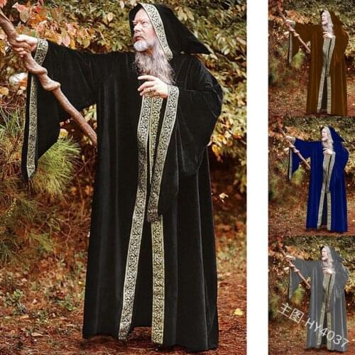 Middle Ages Wizard Cosplay Costumes for Adult Men Halloween Carnival Monk Vintage Medieval Stage Performance Long Robes