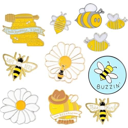 Buzzin Bees Enamel Pin Bee Mom & Kids Save The Bees Brooch Picking Honey Flowers Honeypot Pin Wholesale Insect Animal Jewelry