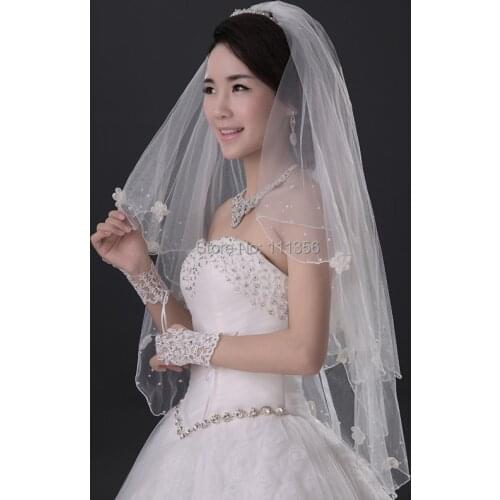 Layer 2 Ivory White Beaded Wedding accessories veil handmade flower artificial pearl dream aestheticBridal veil With Comb