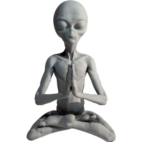 Extraterrestrial Meditating Alien Shaped Sculpture Resin Mysterious UFO Alien Figurine for Home Desk Bedrooms Office