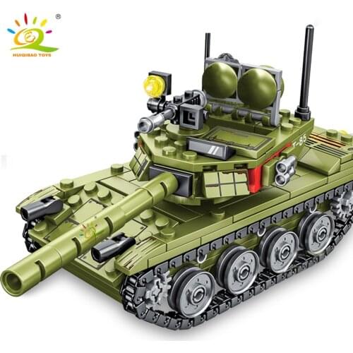 HUIQIBAO 324pcs Military 85 Main Battle Tank Building Blocks WW2 Army Soldier Figures Bricks Educational Toys for Children Boy