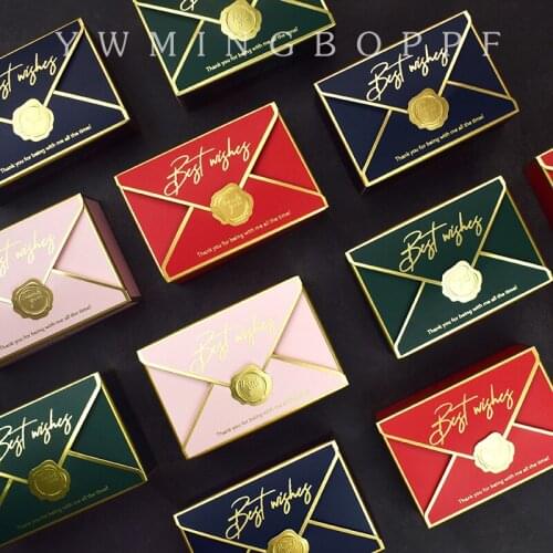 Candy Box Text "Best Wishes " Rectangular Envelope Shape Wedding Favor Gift Boxes Paper Bags Packaging Box for Guest