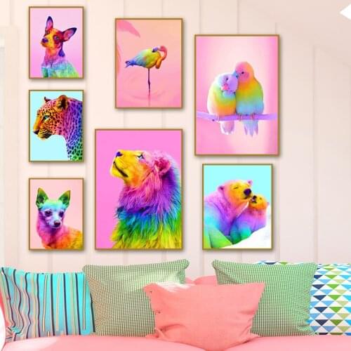 Colorful Lion Tiger Bear Flamingo Dog Wall Art Canvas Painting Nordic Posters And Prints Wall Pictures For Living Room Decor