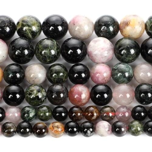 Colorful Tourmaline Natural Stone Charm Round Loose Beads For Jewelry Making DIY Bracelets Necklace Earring Accessories 6/8/10MM