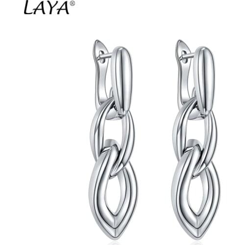 LAYA 925 Sterling Silver Fashion Personality Big Chain Vintage Trendy Drop Chunky Earrings For Women Party Classic Jewelry Gift