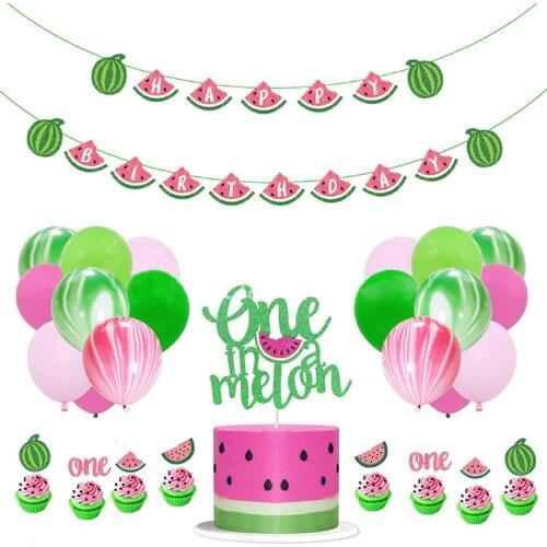 28PCS Summer fruit Watermelon Theme kids birthday happy party balloons decoration baby shower supplies banner cake topper