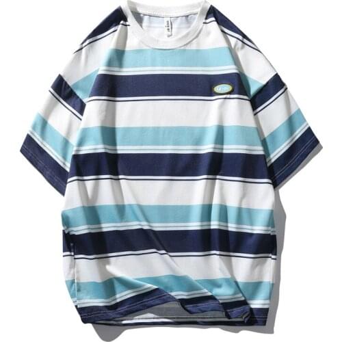 2020 New Arrival Popular Logo Short T-shirt Male Summer Leisure Stripe Cotton Casual O-neck Striped Tshirt Homme T Shirt Men