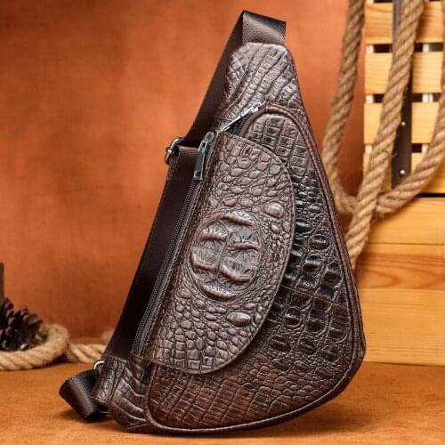Mens Chest Bag Luxury Crocodile pattern Genuine Leather Bag Crossbody Bags for Man Fashion Shoulder Pack Natural Leather
