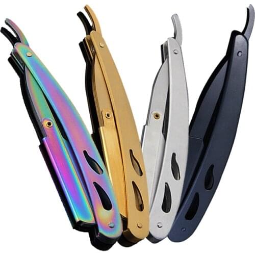 Men Straight Razor Premium Stainless Steel Colorful Barber Shaving Shaver Safe Knife for Face Beard Cutting Folded Manual Razor