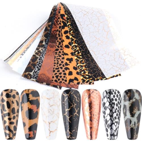 10pcs Folis Stickers for Nails Animal Skin Sparkly Nail Art Transfer Decal DIY Manicure Decor Designer Wap Starry Paper NF2023