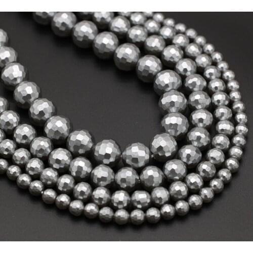 Natural Faceted Shell Beaded Round Imitate Pearl Shell Loose Beads 6 8 10 12mm Size Pick for Making Jewelry Bracelet Necklace