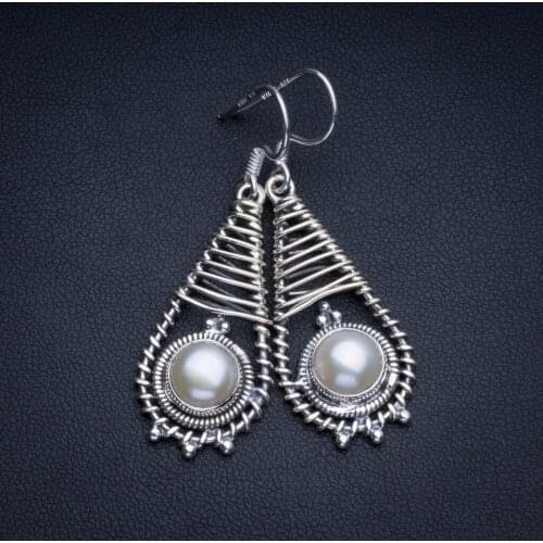 Natural River Pearl Boho Style 925 Sterling Silver Drop Earrings 1 3/4" R1953