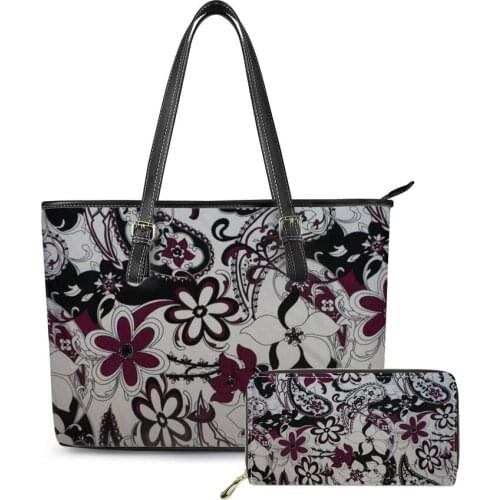 Wholesale Cheap Designer Ladies Shoulder Bags Polynesian tribal style Pattern custom Large Leather Handbags Tote Bag PU wallet