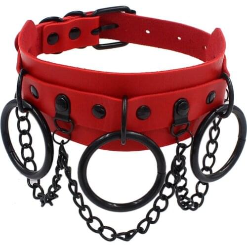 Ornament PU Leather Neckband Necklace Street Shooting Nightclub O-Ring Black Clavicle Neck Chain Bandana