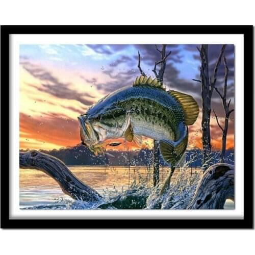 Full Square Fish Diamond Painting Animal Cross Stitch Rhinestones Crystal Diamond Embroidery Needlework Wall Decor