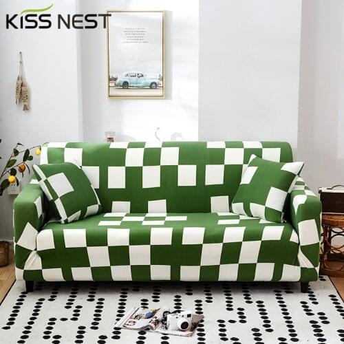 All-Inclusive High Elastic Green Plaid Sofa Cover 1 2 3 4 Seats,2 Pieces Are Needed The L-Shaped,Corner Sofa For Living Room