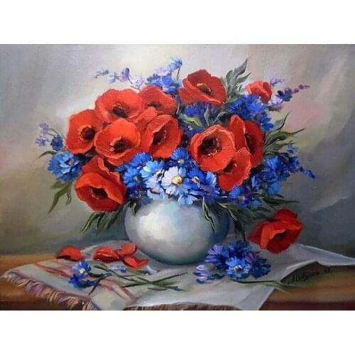 Full Square/round Diamond 5D DIY Diamond Painting Red blue flowers Embroidery Cross Stitch Rhinestone Mosaic Home Decor