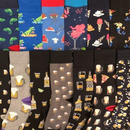 Drop Ship Adult Cotton Socks Knee High Sleepy Bear Honey Dinosaur Car Whisky Mermaid Beer Pizza Alcohol New Fashion Street