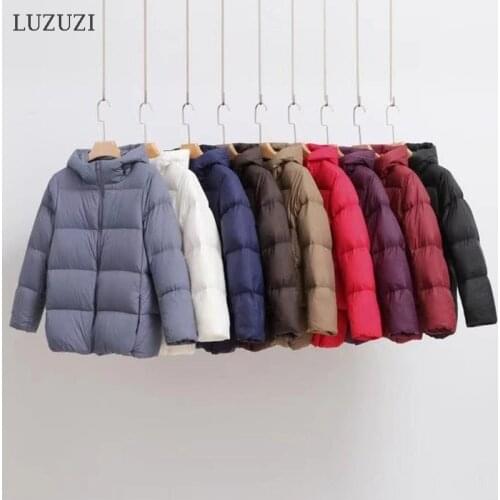 LUZUZI 2021 Winter Hooded Woman Ultralight Down Jacket Thick Warm Down Coat Female Duck Down Parkas Portable Outerwear Overcoat